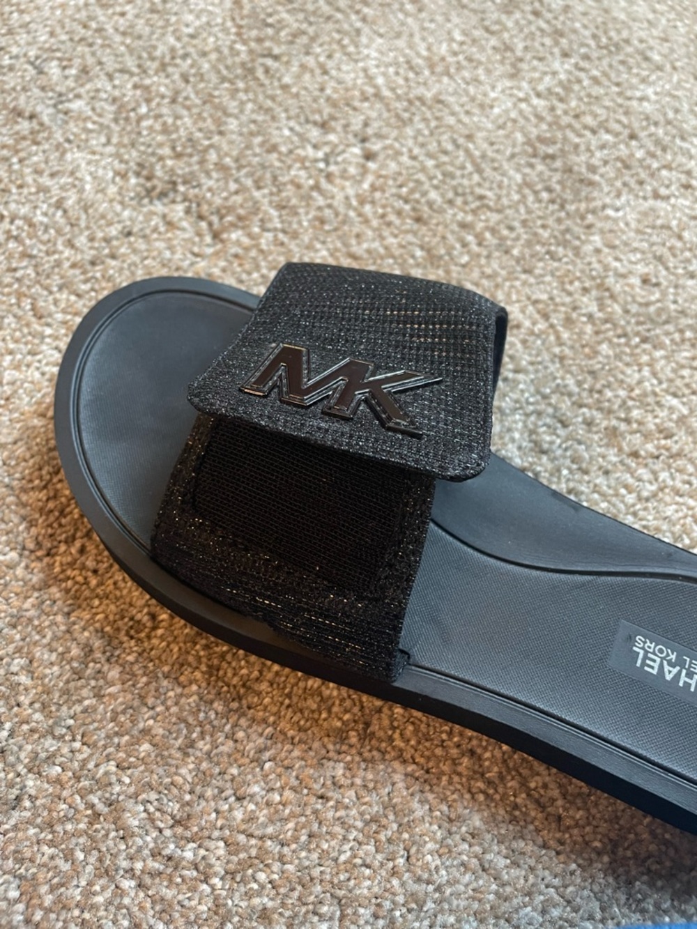 Michael Kors Black Slip-On MK Logo Slides Sporty Size 10M Lightweight - Picture 3 of 9